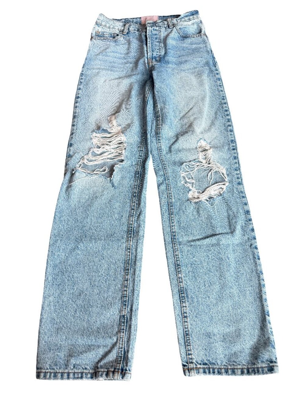 Revice High Waisted Straight Leg Jeans Distressed Light Wash Denim Size 25 Women